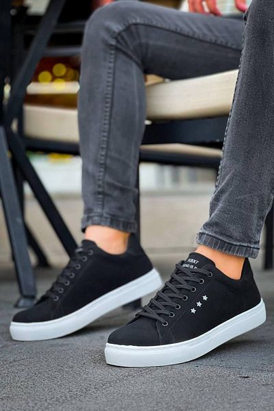 BOA Kb X7 Black Suede High White Sole Lace-Up Casual Men's Shoes
