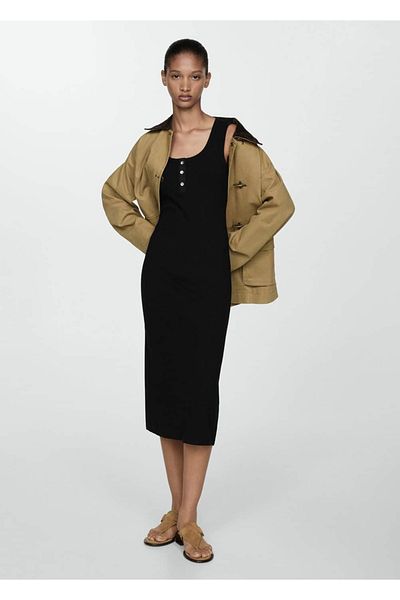 MANGO Woman Ribbed woven button dress
