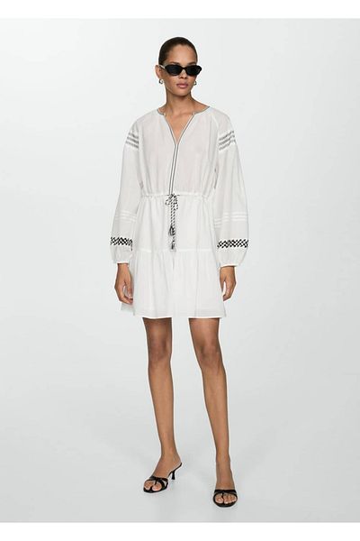 MANGO Woman Βαμβακερό φόρεμα με λεπτομέρεια επεξεργασίας