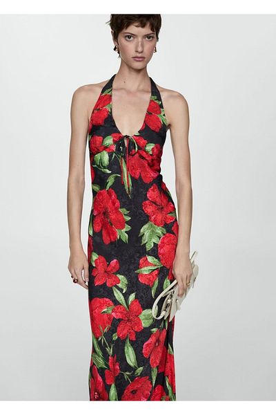 MANGO Woman Rochie cu imprimeu floral cu guler Halter