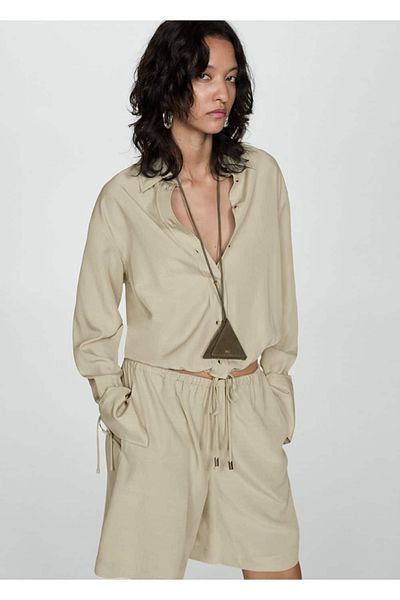 MANGO Woman Βερμούδα με φαρδύ πόδι lyocell