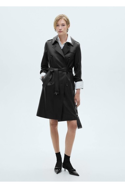 MANGO Woman Deri görünümlü trençkot