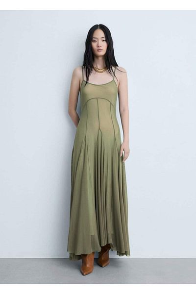 MANGO Woman Ραμμένο ασύμμετρο φόρεμα από τούλι