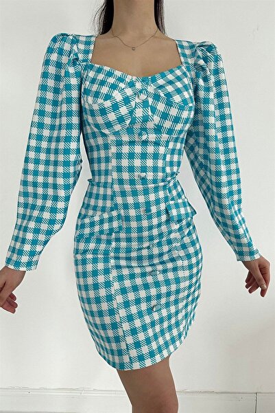 Elbee Fashion Woman Сукня з квадратним візерунком