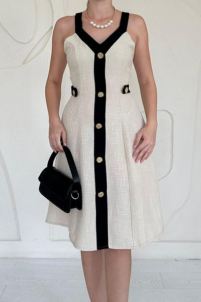 Elbee Fashion Woman Ornamental Pocket Suspender Dress