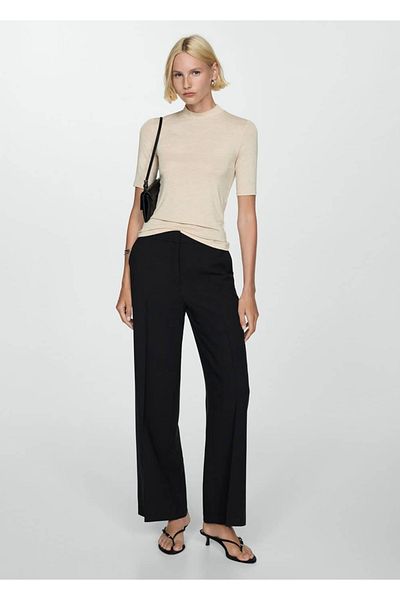 MANGO Woman Wide Leg Collar Trousers