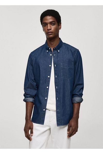MANGO Man Bavlněná košile Regular Fit Chambray