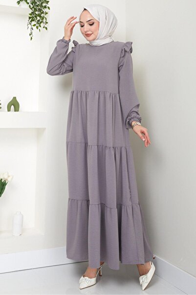 hafsamina Γκρι Φόρεμα Hijab - Με βολάν ώμου, Ayrobin HM2062