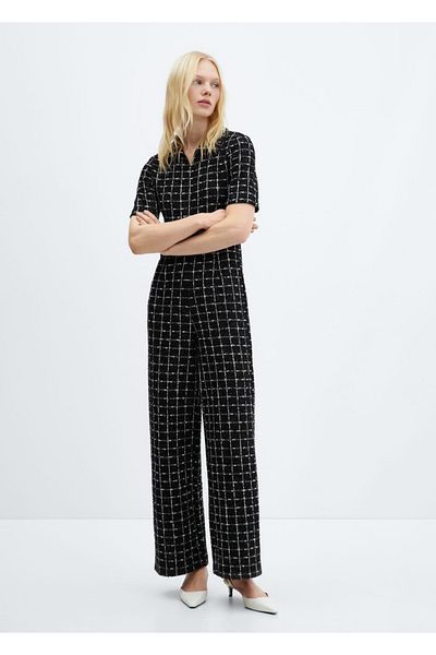 MANGO Woman Salopetă din tweed cu mânecă scurtă