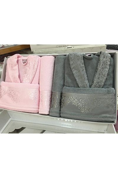 Fiesta Σετ ανδρικών οικογενειακών μπουρνούζι Unisex Powder Grey