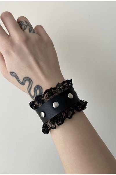 DarkellaStore Gothic Gothic Laced Studded Faux Leather Bracelet