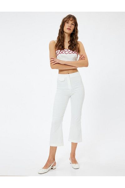 Koton Off-White Women's Trousers 4Sak40287Uw