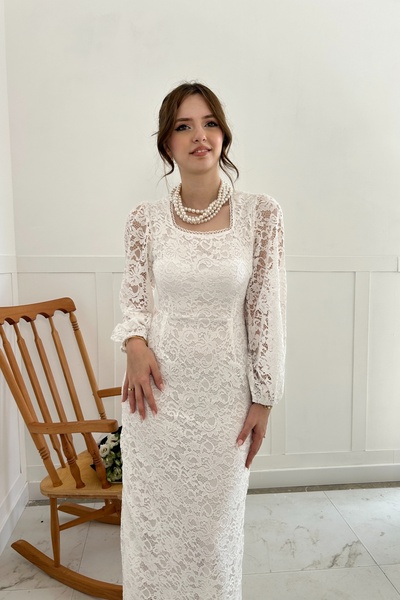 HELİS BUTİK Λευκό Maxi Δαντελένιο Φόρεμα