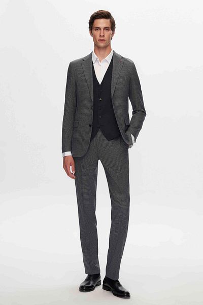 D'S Damat Navy BlueSlimFit ViscoseMonoCollar Suit