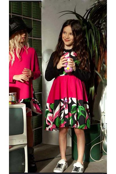 shess Rochie roz cu flori multicolore fetita 04-12 ani