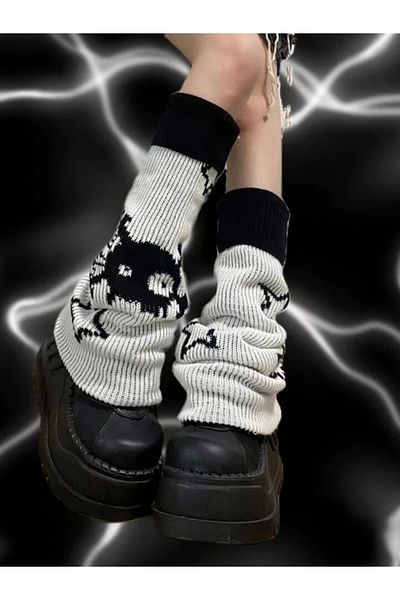 DarkellaStore Gothic Lolita Harajuku Starry Monster Gray Winter Loose Leggings