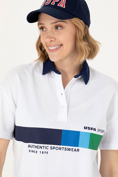 U.S. Polo Assn. Tricou alb cu gât polo pentru femei 50263959 -VR013
