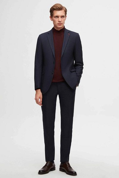 Twn Navy BlueSlimFit ViscoseMonoCollar Suit