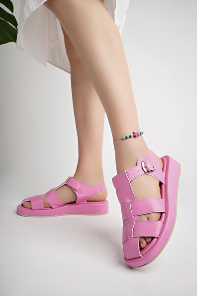 MUGGO DOSSİ Buckle and Ankle Strap Wedge Heeled Women's Sandals