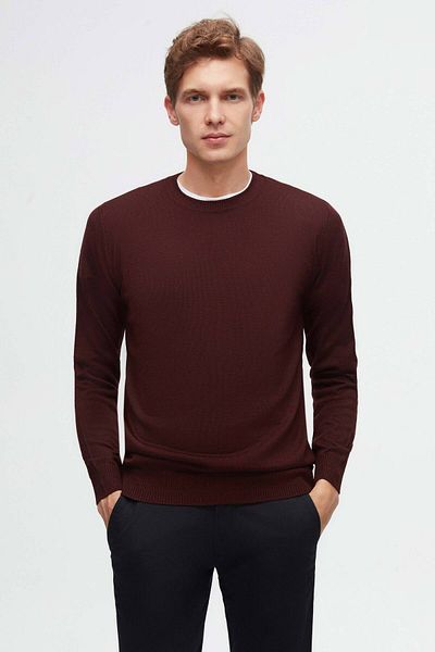 D'S Damat Regular Fit Claret Red Plain Knitted Wool Knitwear Sweater