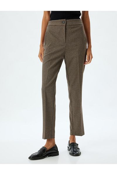 Koton Brown Plaid Women's Canvas Trousers - 5wak40006ew