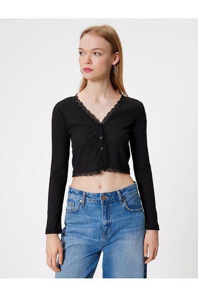 Koton Women's Black Long Sleeve T-Shirt - 5Wal10044Ik