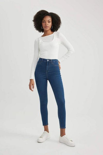 DeFacto Pantaloni Jeans de damă B7498ax/nm28 Mid Blue