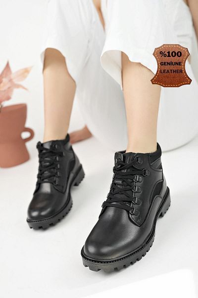 MUGGO Best Guaranteed Women's Daily Genuine Leather Winter Lace-up Boots