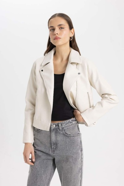 DeFacto Women's Leather Coat and Jacket A0906Ax/Bg414 Sand