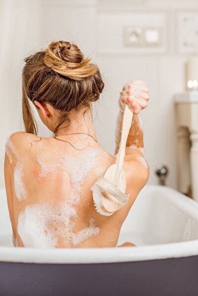 Kitchen Beauty Doğal At Kılı Banyo Sırt Kesesi Uzun Sökülebilir Saplı Yumuşak Fırçalı Doğal Kese Ahşap Saplı