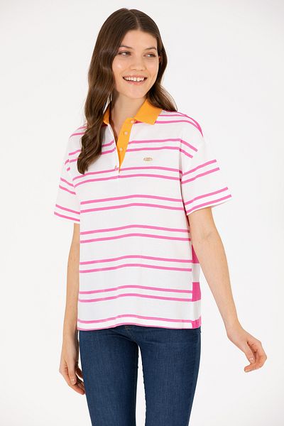 U.S. Polo Assn. Tricou roz de damă cu gât polo 50263958 -VR041