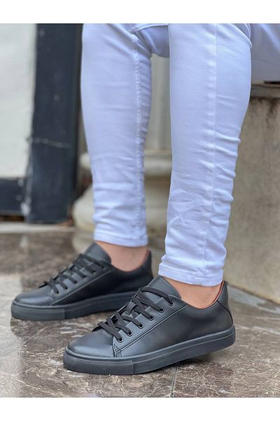 BOA KB-122 Black Skin Black High Sole Lace Up Casual Men's Shoes