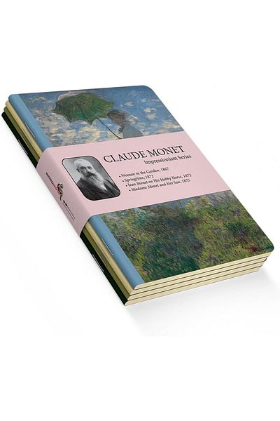STOREMAX Impressionism Series - A5, Claude Monet Set of 4 Notebooks I, Unlined, Total 256 Pages, Each