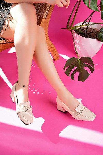 MUGGO Shelley Guaranteed Blunt Toe Bow Accesoriu Pantofi de damă cu toc gros