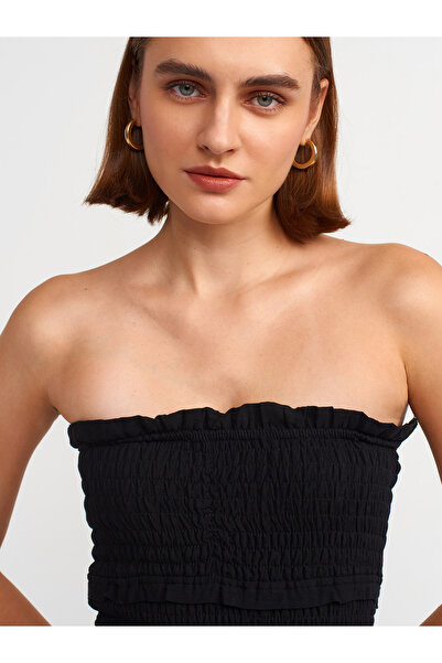 Dilvin 91220 Gipe Detaylı Straplez Elbise-Siyah