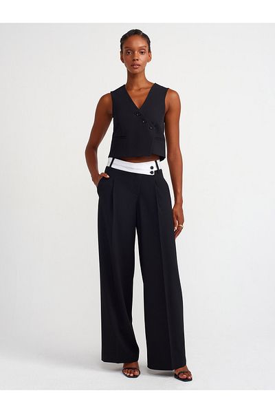 Dilvin 71532 Black Contra Waisted Sewing Fit Trousers