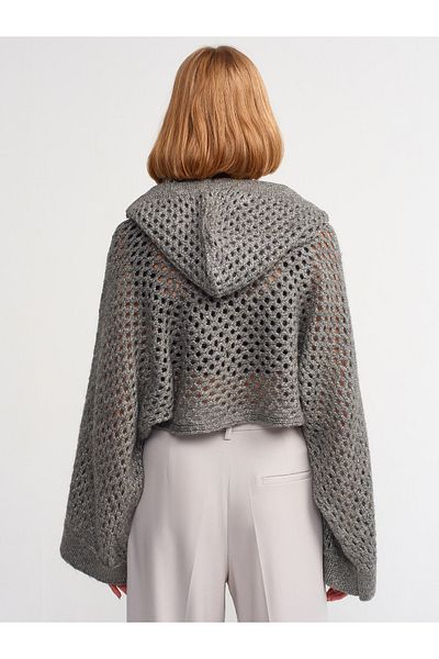 Dilvin 10454 Hooded Glitter Kimono Sweater-grey-silver