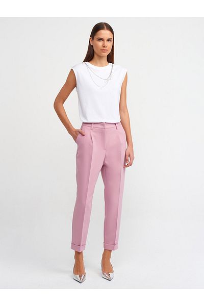 Dilvin 71270 Curved Leg Straight Fit Trousers-Pink
