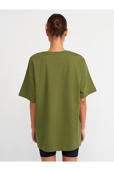 Dilvin 30310 Tricou oversize din bumbac-kaki