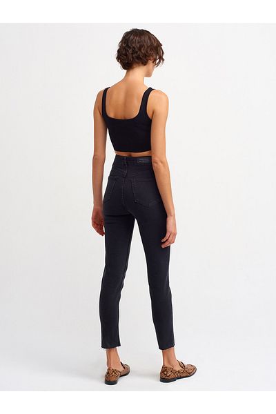 Dilvin 4244 Front Slit Lycra Mom Trousers-black