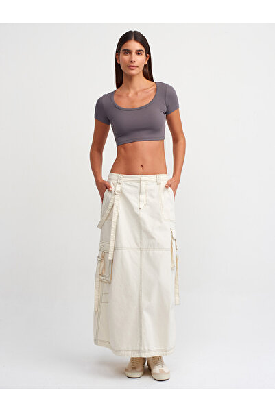 Dilvin 30876 Κοντομάνικο Crop Top-Smoked