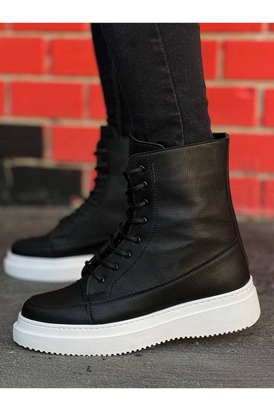 BOA Kb 0991 Black Leather High Sole Lace up Boots
