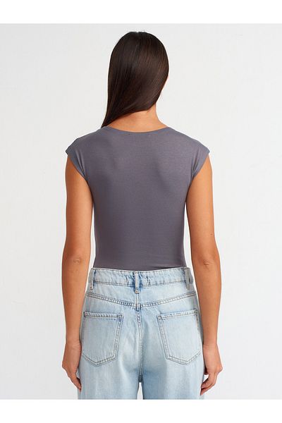 Dilvin 20876 Smoke Colored Crew Neck Snap Bodysuit
