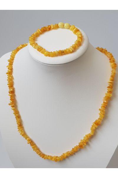 Kehribar Sarayı Milk Color Drop Amber Adult Necklace and Bracelet Set 52 - 18 cm Certified