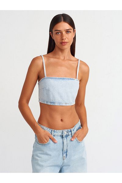 Dilvin 50735 Bustieră albastră scurtă din denim