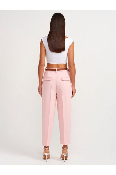 Dilvin 71533 Belted Carrot Fit Trousers-Powder