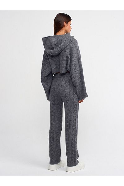 Dilvin 70158 Hair Knitted Knitwear Trousers-Smoked