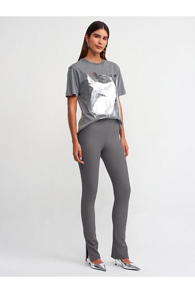 Dilvin 70385 Ottoman Tights with Slits on the Legs - Smoke