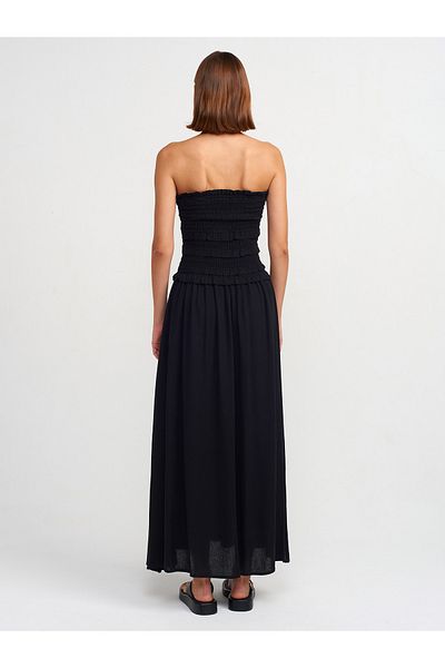 Dilvin 91220 Black Strapless Gipe Detailed Dress