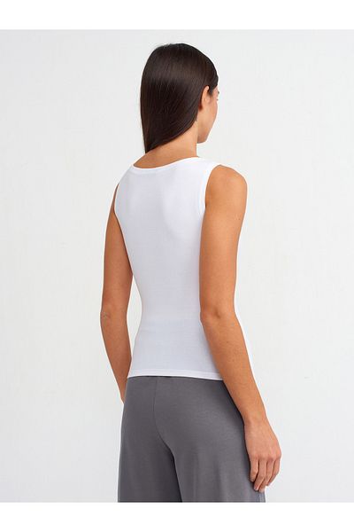 Dilvin 20868 Boat Neck Αμάνικο Μπάλα-Λευκό